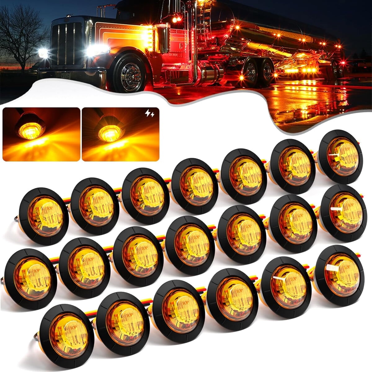Luz Marcadora Led Amarilla Pseqt 3,4 Pulg Dual Función 20 Unid
