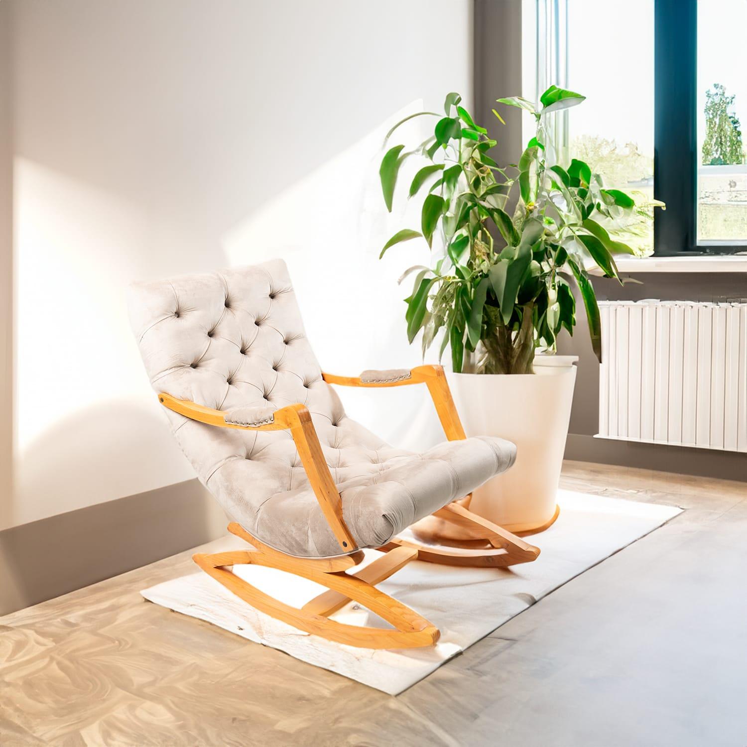 Diseños Valestrini - Silla Mecedora Con Apoya Brazo Felpa Beige