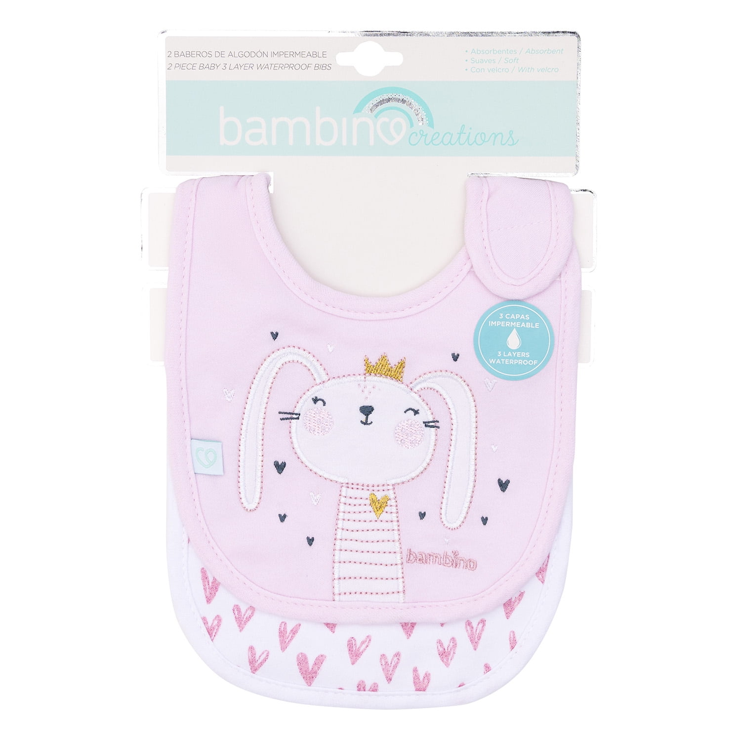 Bambino - Set 2 Babero Algodón Impermeable Rosado Conejita Niña