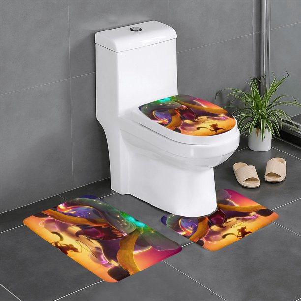 Noche de la Zoopocalipsis Juego de 3 alfombras de baño de coral fleece: tapete de baño + alfombra de inodoro en forma de U + funda de tapa de inodoro en forma de O