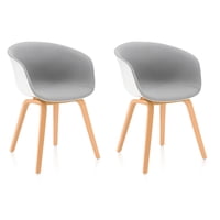 Space Home - Pack 2 Sillas De Comedor Acolchada Ergonómico Respaldo Curvo Liso Gris Blanco