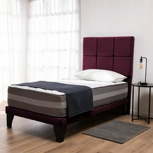 Colbox - Cama Europea Valencia P + Respaldo Atenas 1.5 Pl Felpa Burdeo