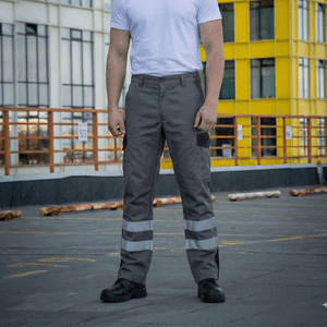 T-World - Pantalón Cargo Reflectante Bicolor Hombre Gabardina Trabajo Gris / Negro