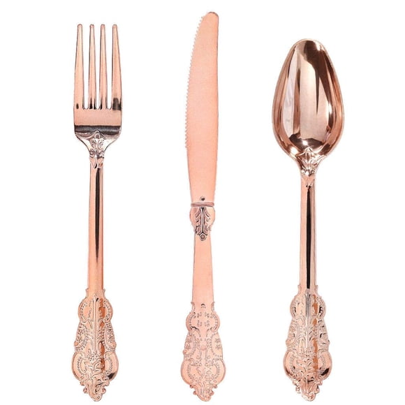 Juego de cubiertos de plástico WDF Rose Gold 300 piezas para bodas