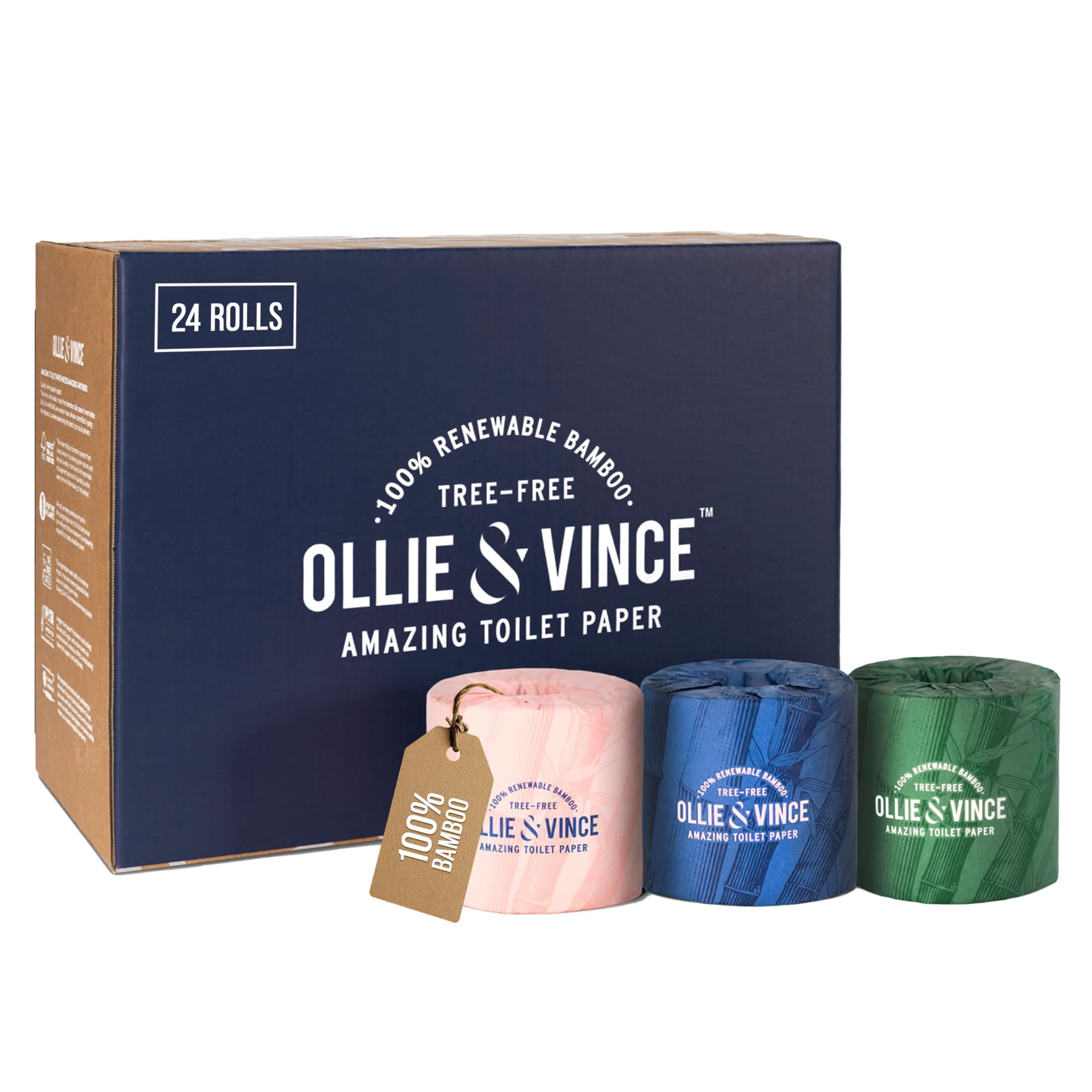 Papel Higiénico Ollie & Vince Bamboo, 24 Rollos, 3 Capas, Suave Sin Perfume