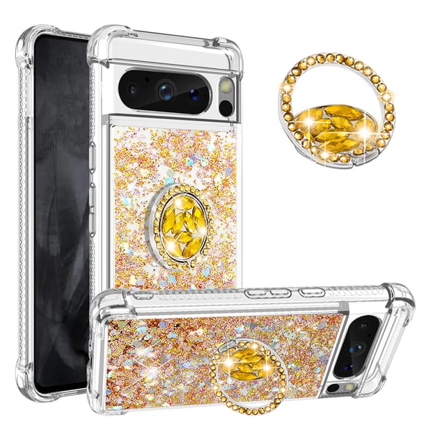 Funda Para Google Pixel 8 Pro Con Brillo Líquido, Protección Completa Y Soporte De Anillo Giratorio