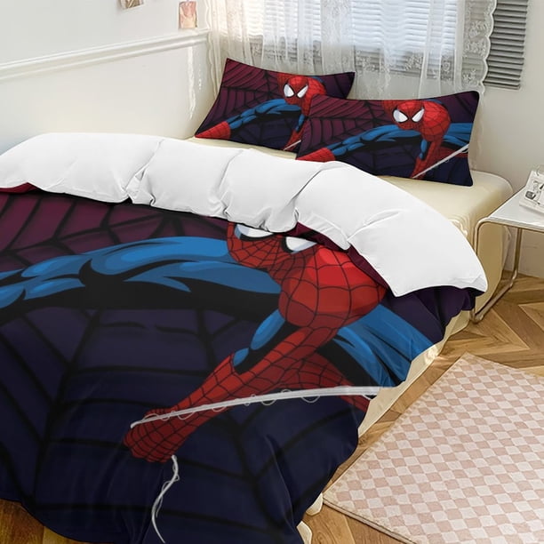 Spider-Man 3-Piece Twin Bed Set - Includes 1 Single Quilt And 2 Pillow Cases Bedding - Fade Resistant Microfiber - Spider
