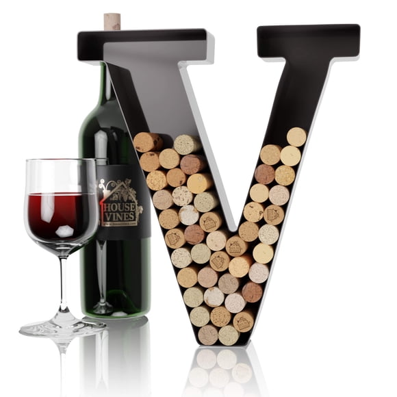 Soporte de corcho para vino HouseVines, metal, letra V, decoración de pared
