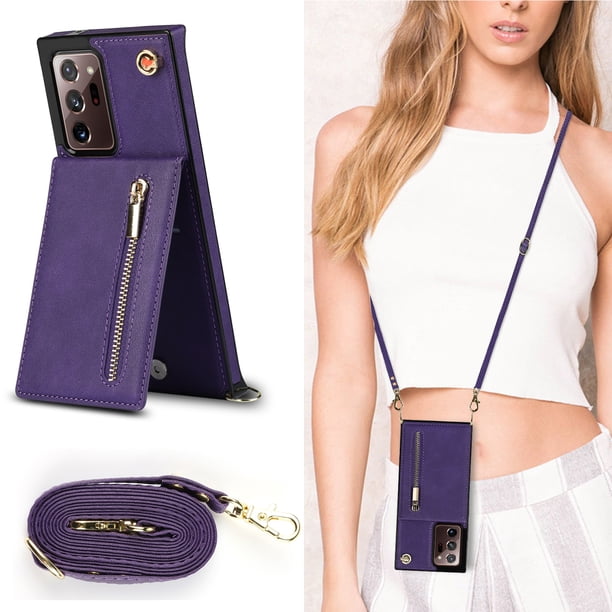 Crossbody Wallet Case Case For Samsung Galaxy S23 S22 Plus Note 20 Ultra With Card Slot Holder, Magnetic Flip Folio Purse Case, PU Leather Zipper Handbag With Detachable Lanyard Strap
