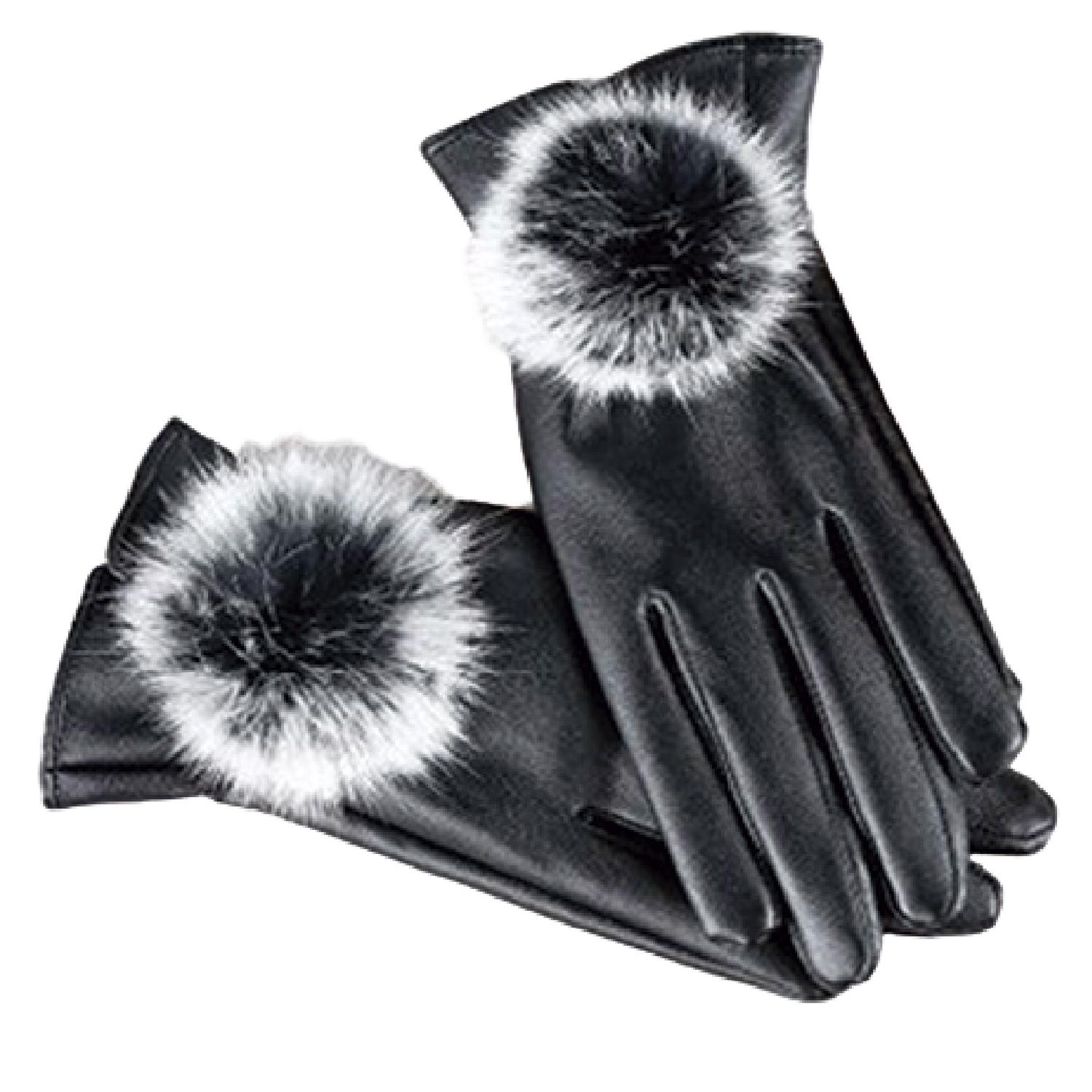 Genérica - Guantes De Piel Sintetica Con Táctil - Negro - Pompon Negro M