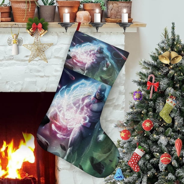 Space Ghost Tema: Calcetines de Navidad, fino lino blanco para colgar en escaleras y chimenea, decoración navideña para el hogar, regalo de Navidad. 45cm × 32cm
