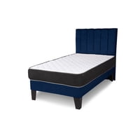 M Sole - Cama 1 Plaza Completa Base Americana + Colchón De Resortes + Respaldo Barras Azul