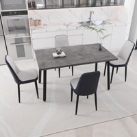 M&Ms - 55.12-70.87"" Expandable Rectangular Dining Table That Can Accommodate 4-6 People, Equipped With 4 Pu Fabric Thick Padded Dining Chairs , Kitchen Table And Chairs, With Black Metal Legs