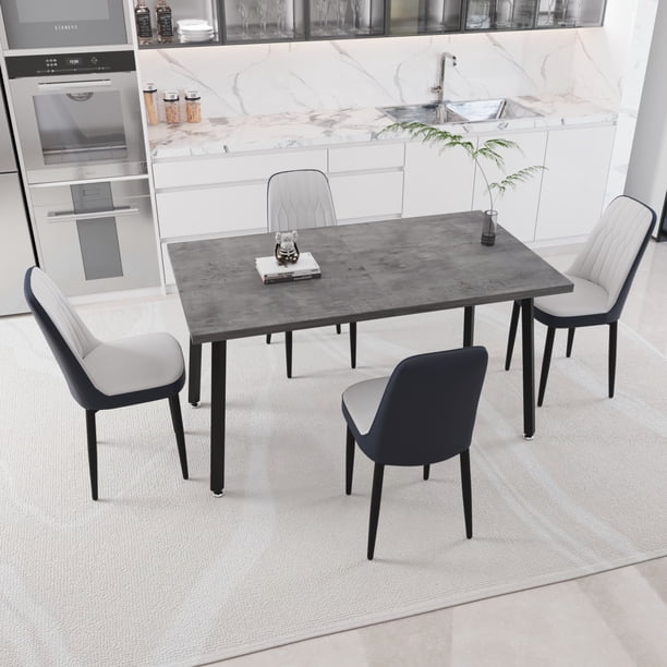 55.12-70.87" expandable rectangular dining table that can accommodate 4-6 people, equipped with 4 PU fabric thick padded dining chairs , kitchen table and chairs, with black metal legs