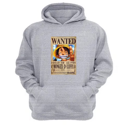 Genérico - Polerón Canguro Luffy Gris Claro Talla L Unisex