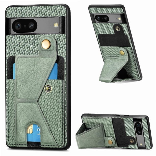 Funda Resistente para Google Pixel 7A con Tarjetero y Soporte, Diseño Magnético Verde