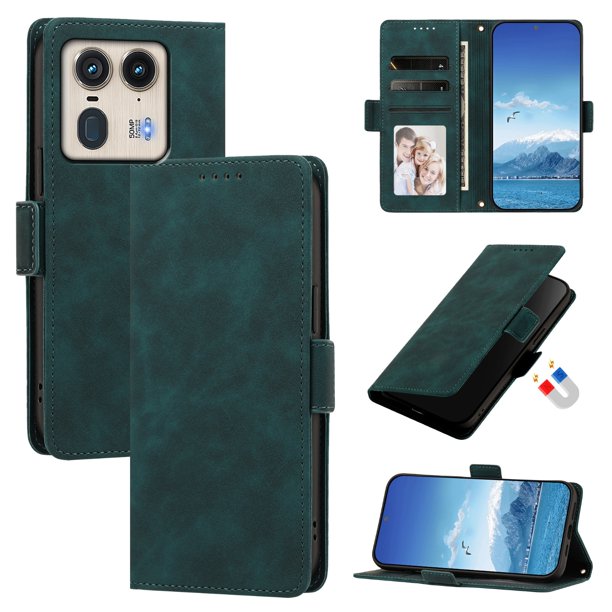 Funda Billetera Delgada para Motorola Edge 50 Ultra 5G con Ranuras y Soporte Verde oscuro