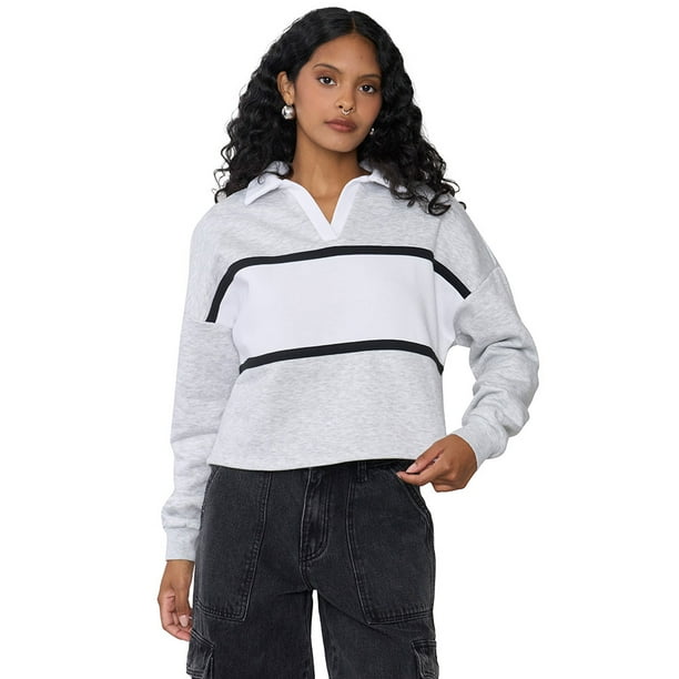 Polerón Mujer Cuello Polo Gris Melange Corona