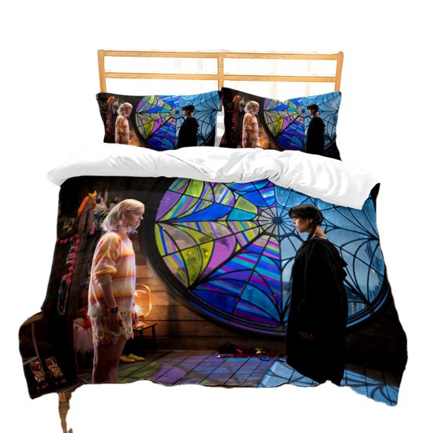 Wednesday 3 Pcs Comforter Set with 2 Pillowcases,Wednesday_Addams Bedding Set Sheet Set for Kids Adults,All Season Lightweight