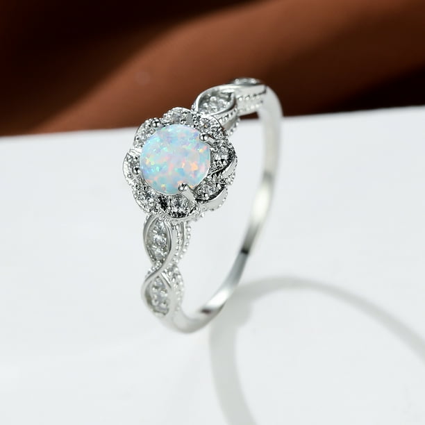 Elegant Opal Flower Lace Eternity Ring - 18K Gold Plated Wedding Engagement Ring for Women and Girls - Perfect for Parties and Banquets