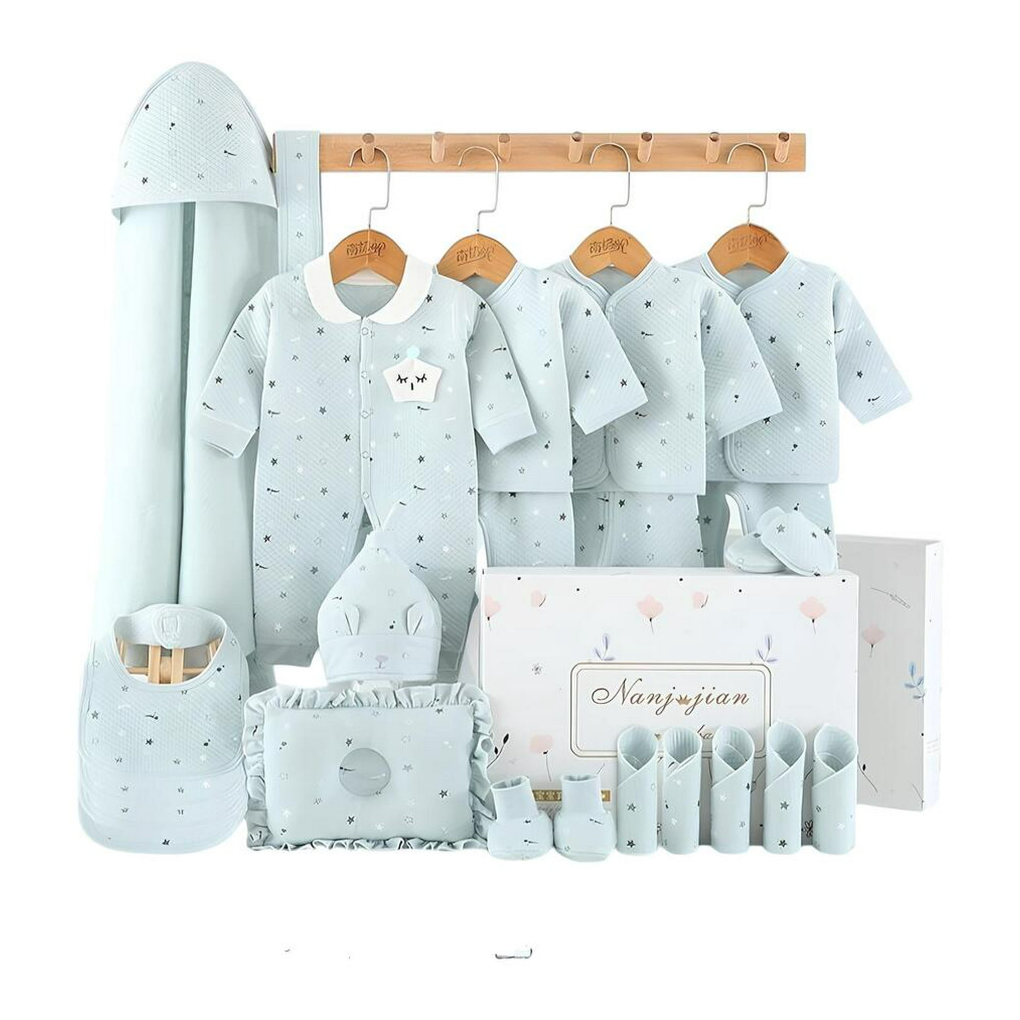 Pack Ajuar Bebé Ropa Algodón 24 Piezas Celeste Lubabycas