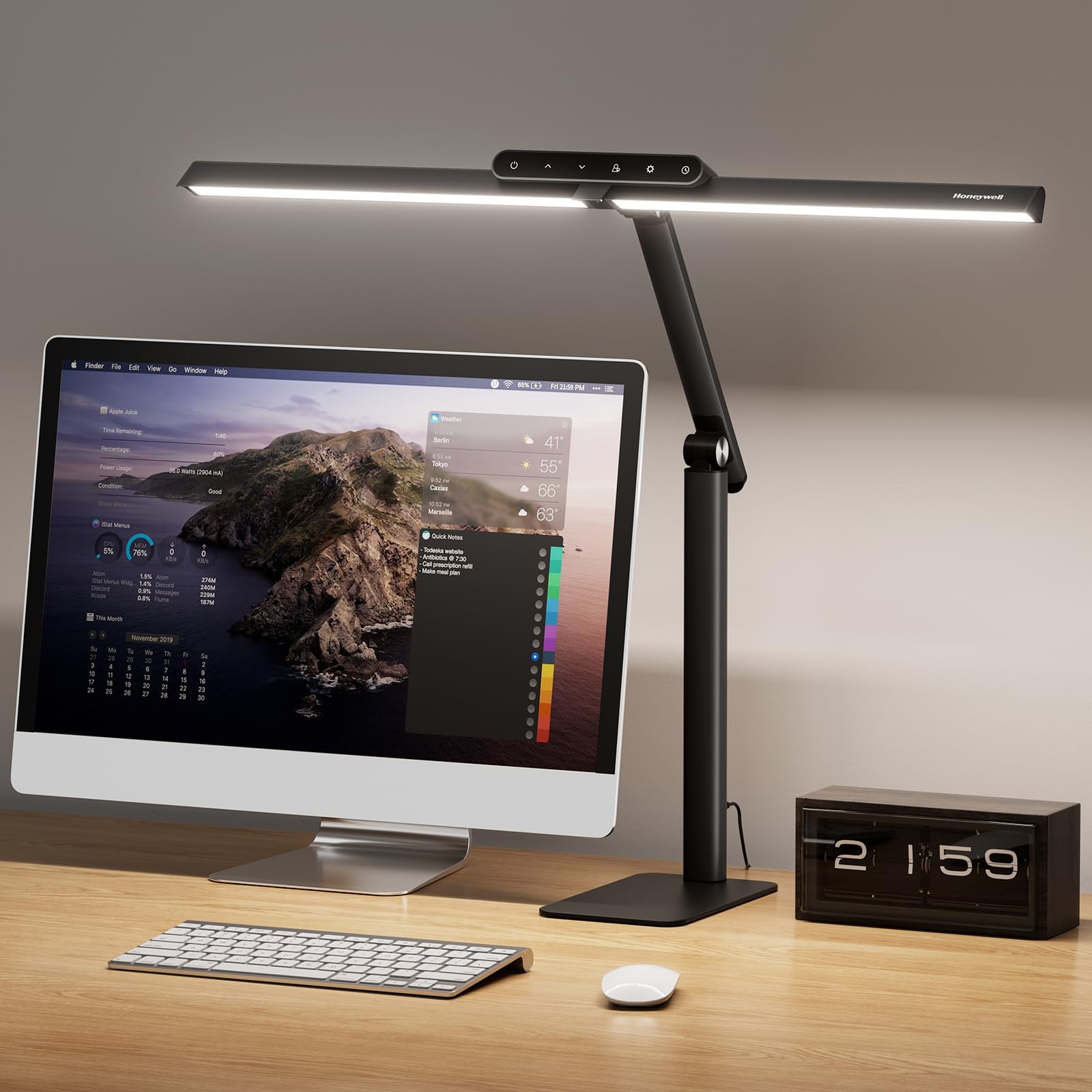 Lámpara Led Hj1bk De Honeywell Para Escritorio, 1200 Lm, 80 Cm, Color Negro