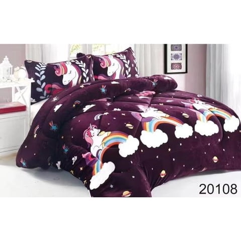 Aladdins Shop - Cobertor De Invierno De Plush Y Chiporro 1,5 Plaza Purpura Unicornio