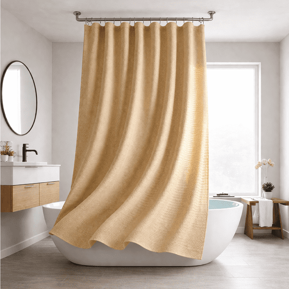 Cortina De Baño Impermeable Tela Ducha +12 Gancho Premium Aura Zeus beige