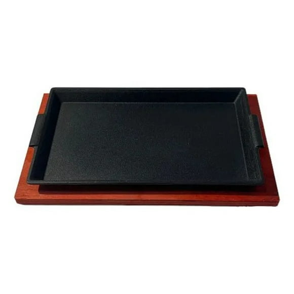 Plato De Fierro Fundido Rectangular Con Base De Madera Adecuado para bistec