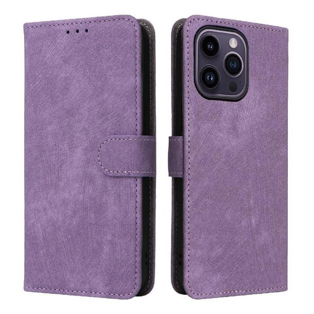Funda Billetera para iPhone 16 Pro con Soporte - Cartera de Cuero con Ranuras Morado