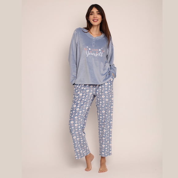 Pijama Crystal Velvet bordado y botones 261559 - XXL