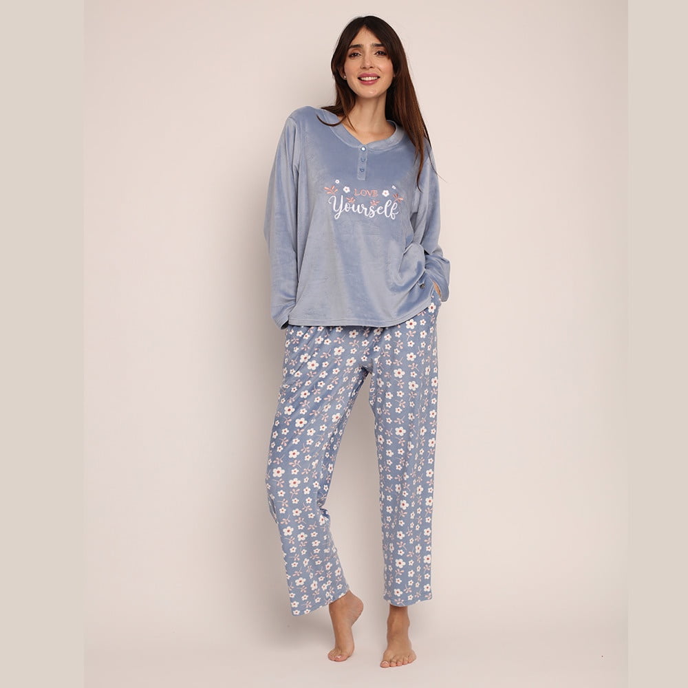 Mon Amour - Pijama Crystal Velvet Bordado Y Botones 261559 - S