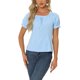 thumbnail image 1 of INSPIRE CHIC Blusa de cuadros para el regreso a clases de mujer con cuello redondo, volantes y mangas abullonadas, talla S, azul, 1 of 6