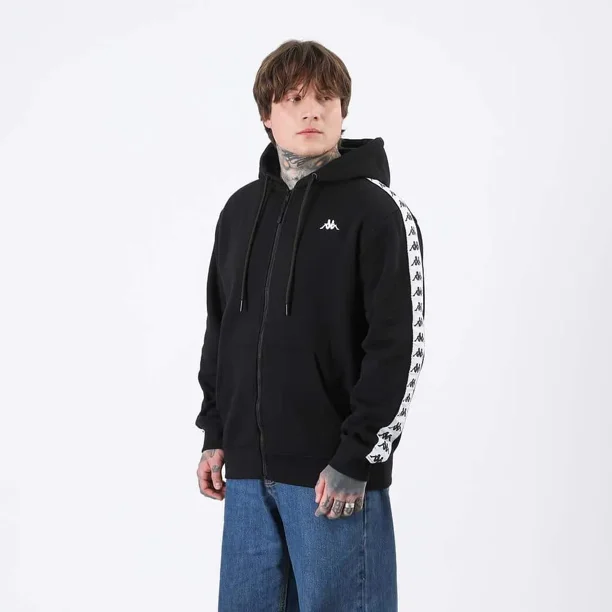 Polerón Hombre Full Zipper Black Banda White Kappa