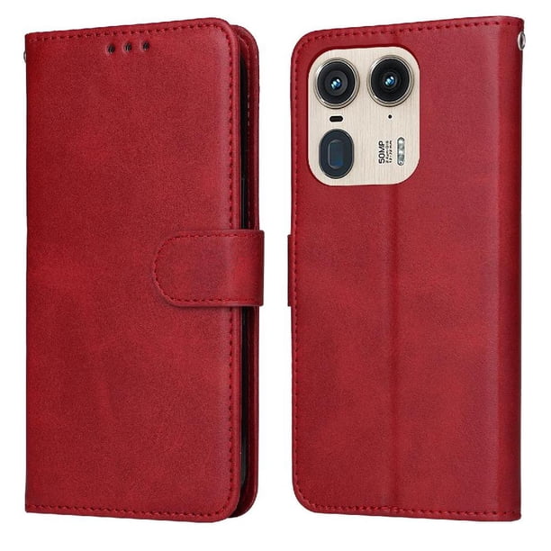 Funda Billetera para Motorola Edge 50 Ultra 5G con Porta Tarjetas y Soporte Ajustable Rojo