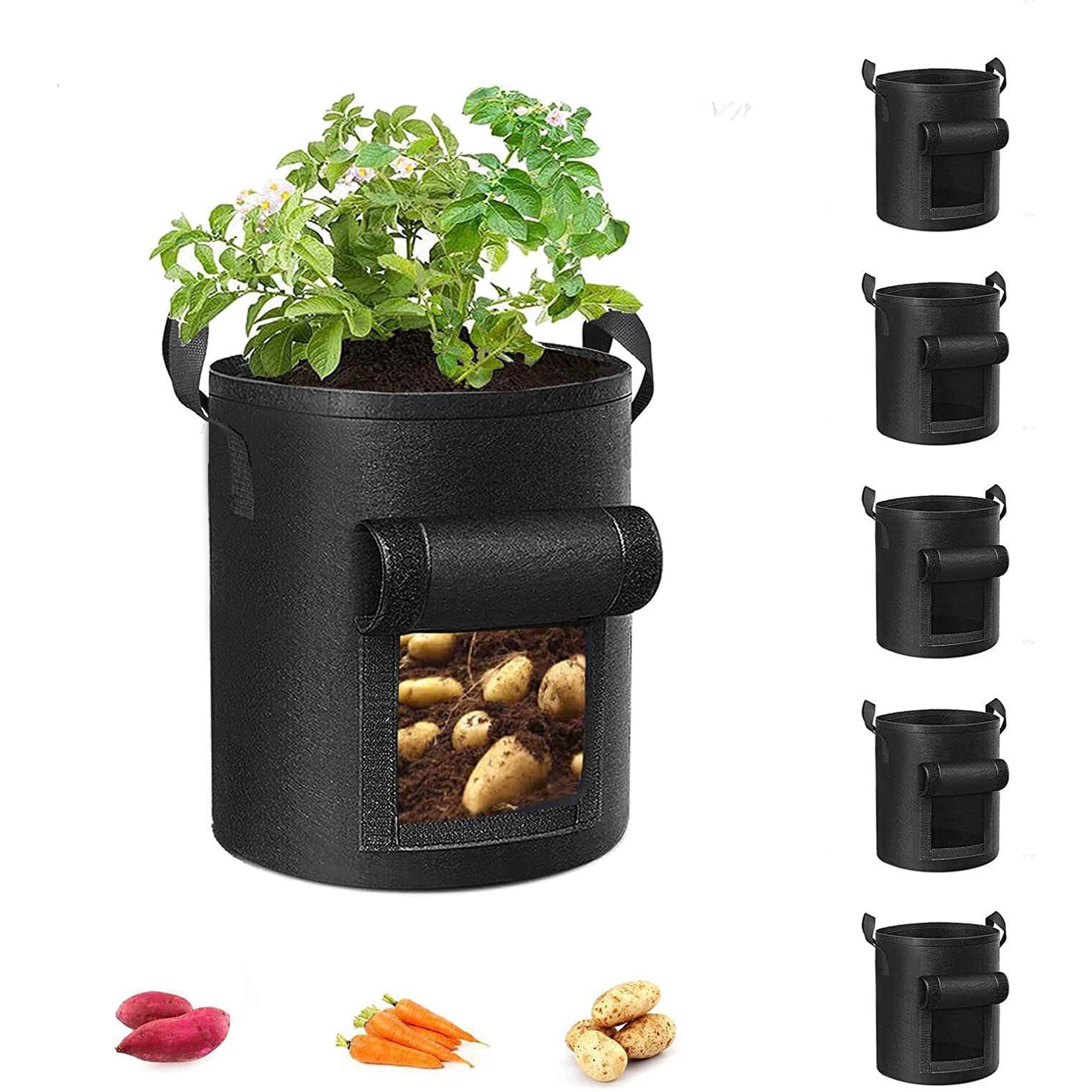 Xusx111 - Bolsas De Cultivo De Patatas De 5 Paquetes, Bolsa De Plantación De Jardín Con Mango Reforzado, Macetas De Tela No Tejida Espesadas Para Tomate, Verduras Y Frutas (23 * 28 Cm)