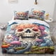 thumbnail image 2 of Juego de ropa de cama gótico con calaveras, funda nórdica, cubrecama 3D, funda de edredón creativa de 3 piezas con cierre de cremallera, microfibra suave para niños., 2 of 3