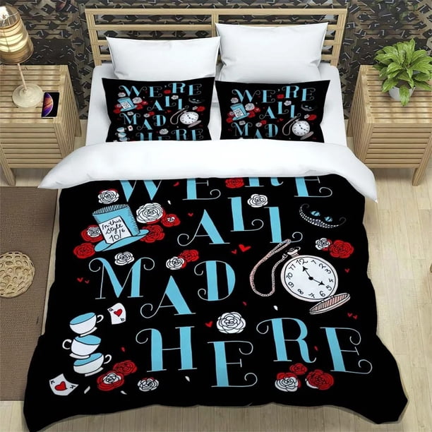 Alice in Wonderland Bedding Set Cartoon 3 Pieces Set Bed Set King Size Pillowcase Kid Adult Bed Cover Bedroom Bed Set Bed Sheets