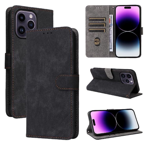 Funda Billetera para iPhone 16 Pro Max con Soporte - Cartera de Cuero con Ranuras Negro