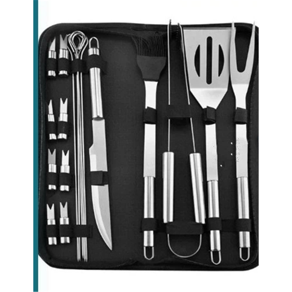 Xusx111 - Conjunto De Herramientas De Parrilla De 18 Piezas, Accesorios De Parrilla Y Herramientas De Parrilla, Utensilios De Acero Inoxidable Duraderos, Espátula, Lengüetas, Cepillo De Limpieza Y Más