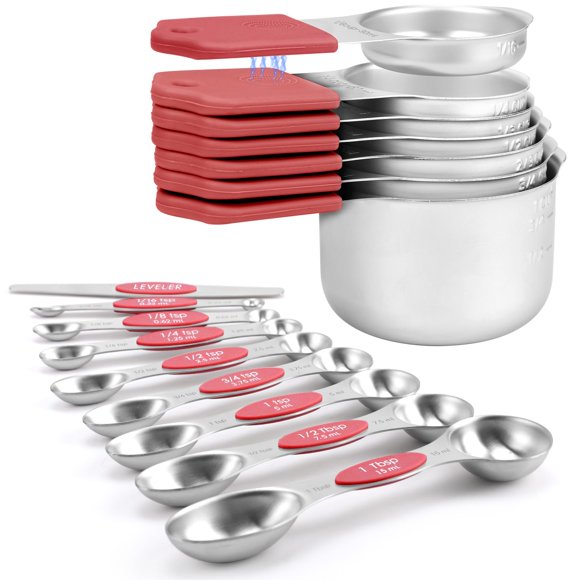 Juego de 16 piezas de tazas y cucharas medidoras magnéticas HOUJIP de acero inoxidable