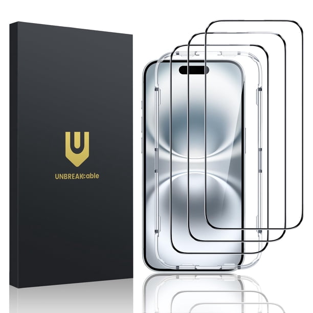 Protector de pantalla UnbreakCable para iPhone 16 Plus 15 Plus, paquete de 3 unidades, 6.7 pulgadas
