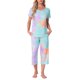 thumbnail image 1 of Conjunto de Pijama de Teñido Anudado para el Regreso a Clases de INSPIRE CHIC para Mujer, Cuello en V, Manga Corta, Pantalones Capri, Conjunto de Descanso con Bolsillos S Naranja, 1 of 6