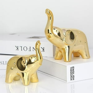 Veat00L - Un Par De Estatuas De Elefante Para Decoración Del Hogar, Figuras De Estilo Moderno, Escultura Para Oficina, Escritorio, Estantería, Sala De Estar (Cerámica Dorada)