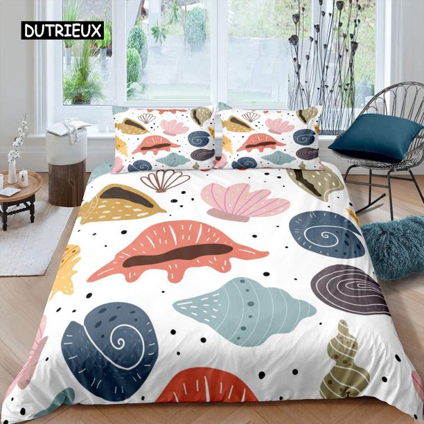 x2278 Bed SheetsShell Duvet Cover Hawaii Tropical Landscape Shell Bedding Set Microfiber Marine Life Theme Quilt Cover 3-Piece Bedding Set (1 Duvet Cover + 2 Pillow Shams) nj2278
