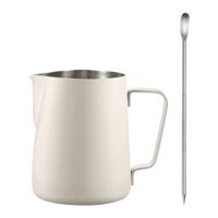 Magideal - Jarra Para Espumar Leche, Jarra Para Café Expreso, Taza Artística Para Latte, Calentador De Leche Con Bolígrafo Artístico Para Latte, Cafetera Matcha, Blanco Cálido
