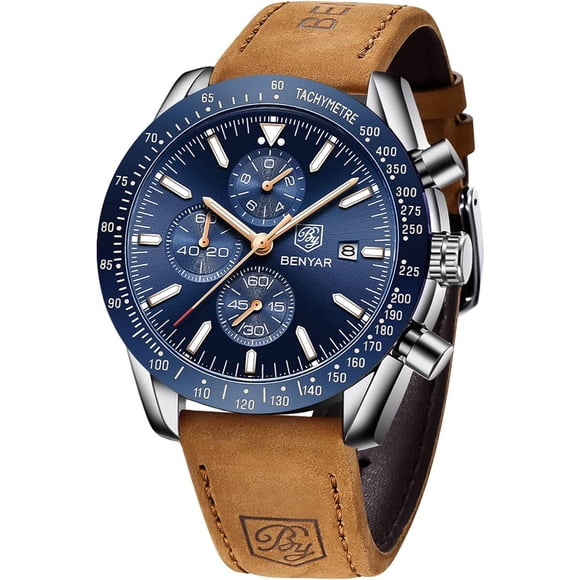 Reloj Benyar Hombre Cronógrafo 45mm Cuarzo Cuero Impermeable