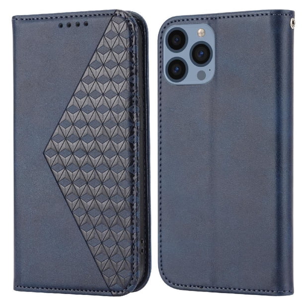 Funda Flip FOXDOCK para iPhone 12 , Estilo Billetera con Diseño Rombo, Correa de Mano y Soporte, Uso Diario