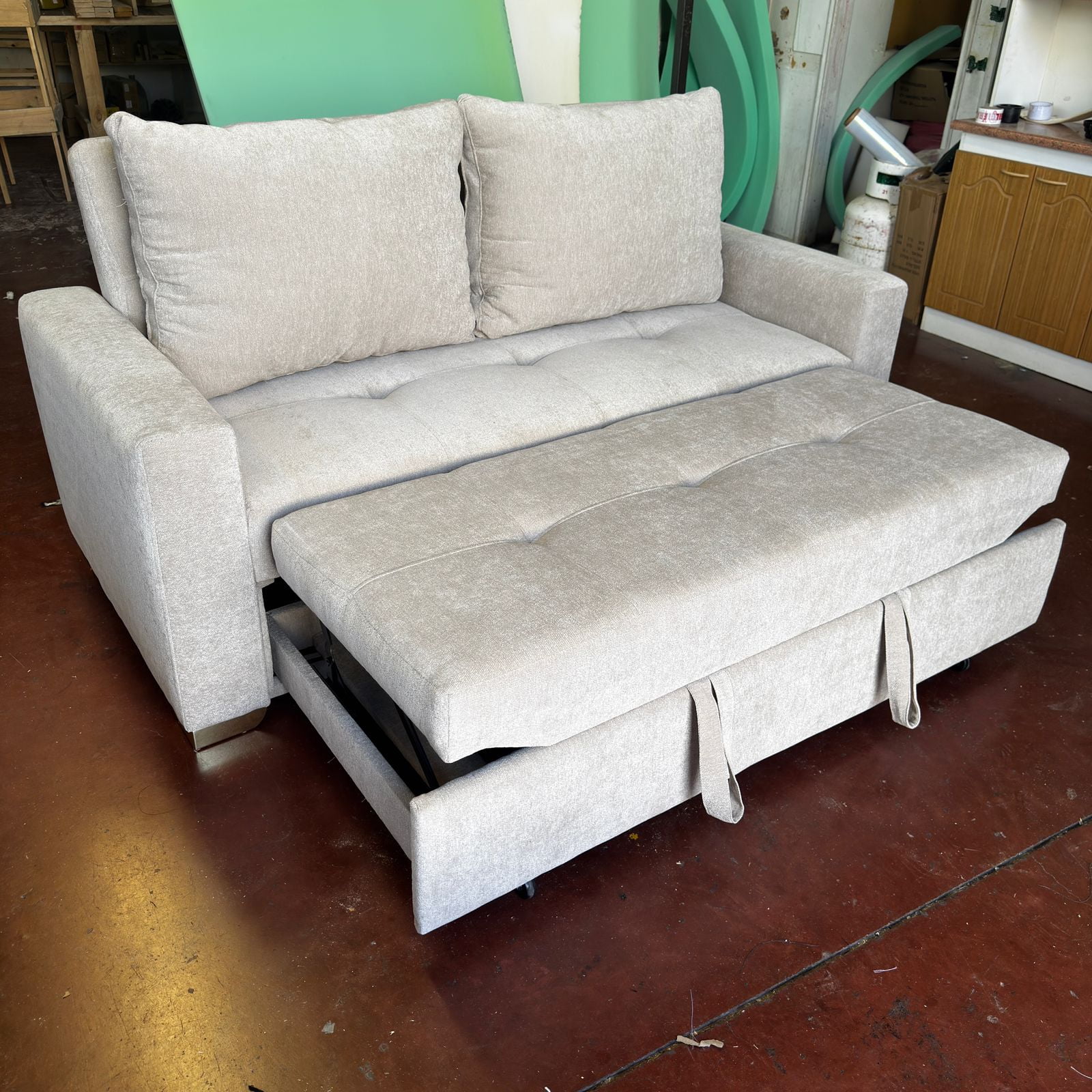 Camila Home - Sofá Cama Confort Chenille Arena Supreme 2 Plazas Con Puffs Y Cojines Confortables