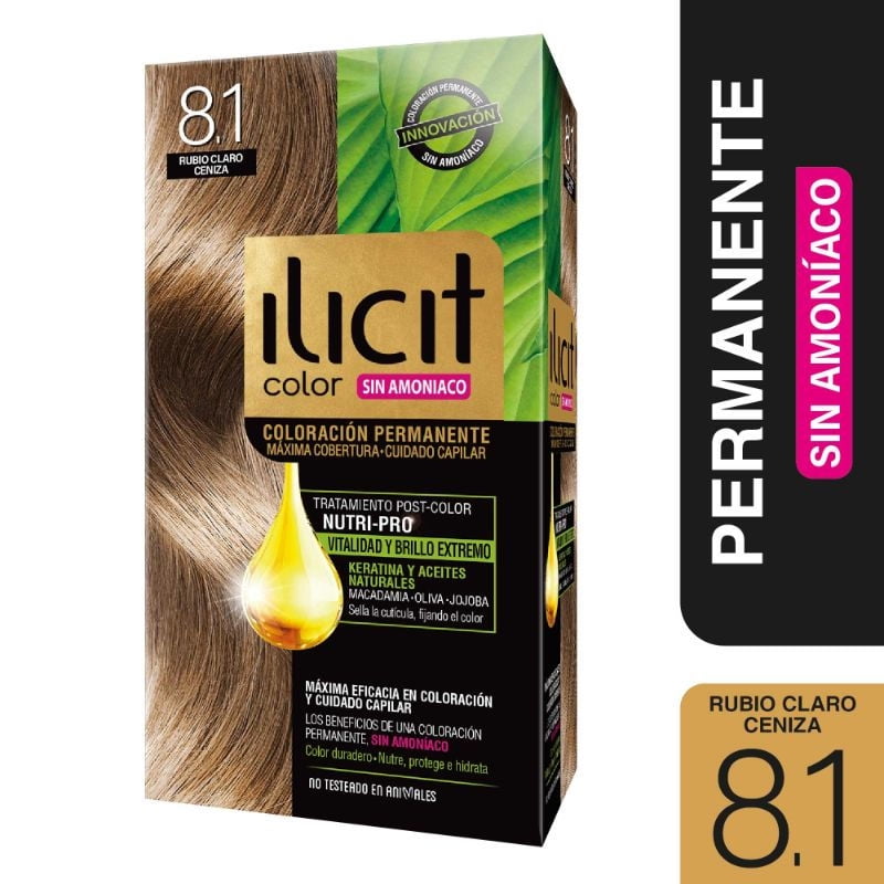 Ilicit - Coloración Permanente Sin Amoníaco 8.1 Rubio Claro Ceniza